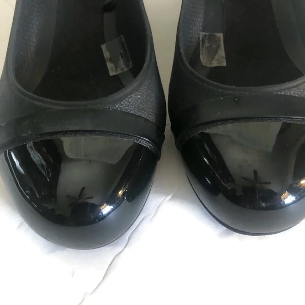 CROCS Black Patent Cap Toe Wedge Platforms High Heels Shoes Womens Sz 7